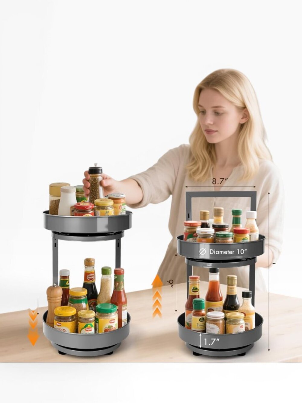 Rotatable CounterAdjustable Double-layer Circular Seasoning Storage Rack - Picture 2 of 5